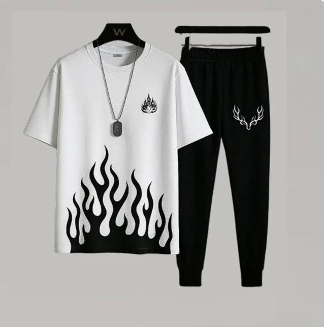 Men’s Summer Track Suit – Lightweight & Breathable(FIRE WHITE BLACK)