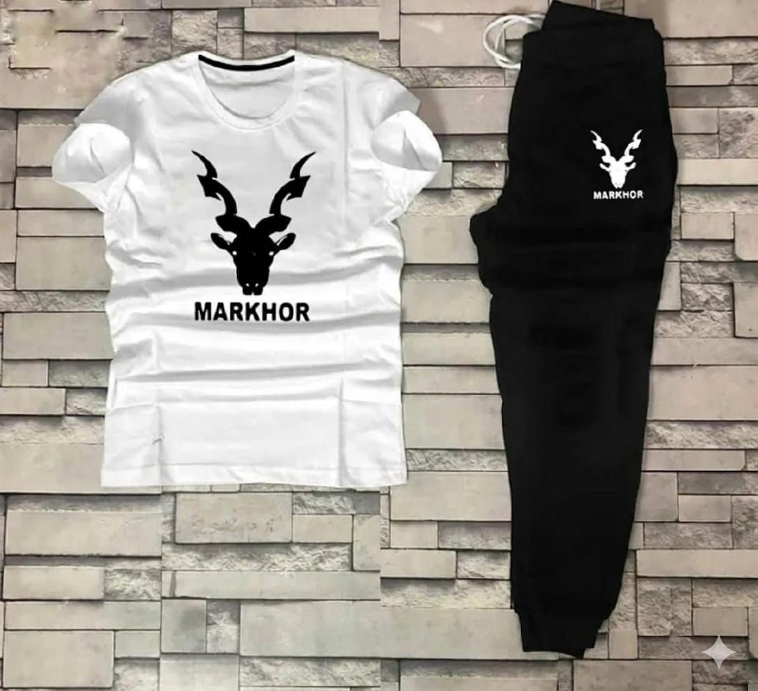 Men’s Summer Track Suit – Lightweight & Breathable(MARKHOR WHITE BLACK)